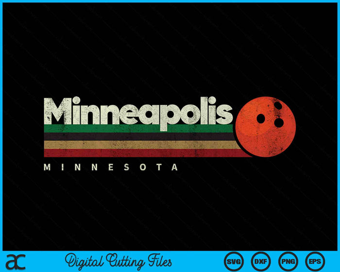 Vintage Bowling Minneapolis City Bowling Retro Stripes SVG PNG Digital Cutting File