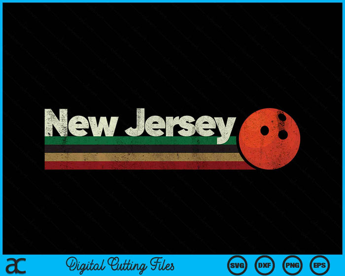 Vintage Bowling New Jersey City Bowling Retro Stripes SVG PNG Digital Cutting File