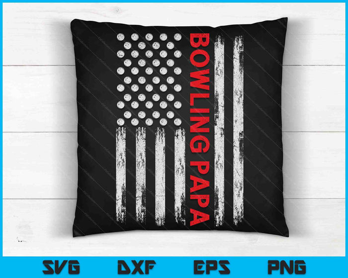 Vintage Bowling Papa USA vlag SVG PNG digitale afdrukbare bestanden
