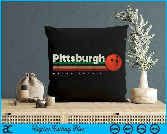 Vintage Bowling Pittsburgh City Bowling Retro Stripes SVG PNG Digital Cutting File
