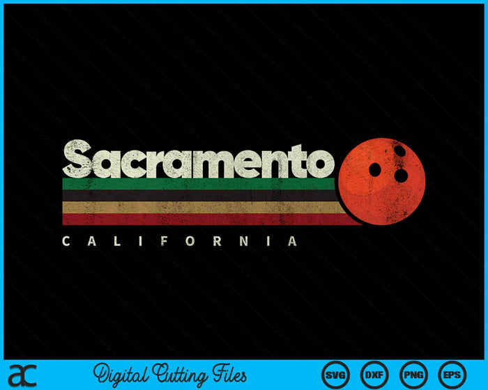 Vintage Bowling Sacramento City Bowling Retro Stripes SVG PNG Digital Cutting File