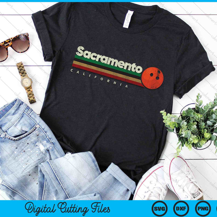 Vintage Bowling Sacramento City Bowling Retro Stripes SVG PNG Digital Cutting File