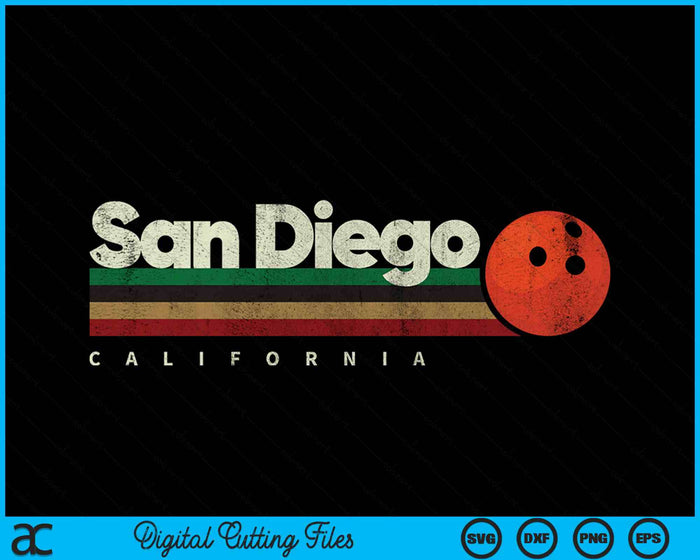 Vintage Bowling San Diego City Bowling Retro Stripes SVG PNG Digital Cutting File