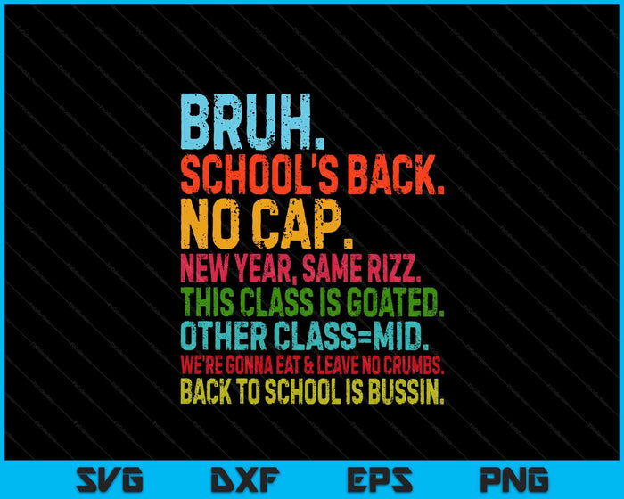 Vintage Bruh We Back No Cap Bruh We're Back Student Teacher SVG PNG Digital Printable Files