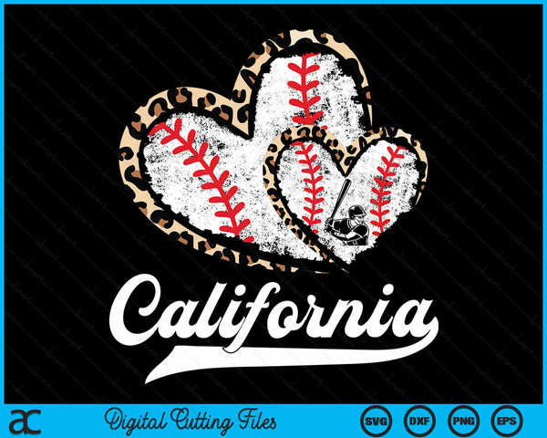 Vintage California Baseball Leopard Heart Baseball Fans SVG PNG Digital Cutting Files