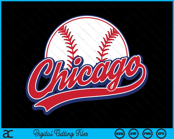 Vintage Chicago Cityscape honkbal SVG PNG digitale snijbestanden