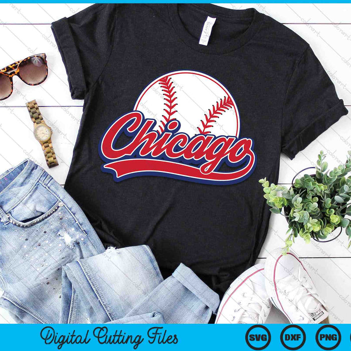 Vintage Chicaga Cityscape Baseball SVG PNG Digital Cutting Files
