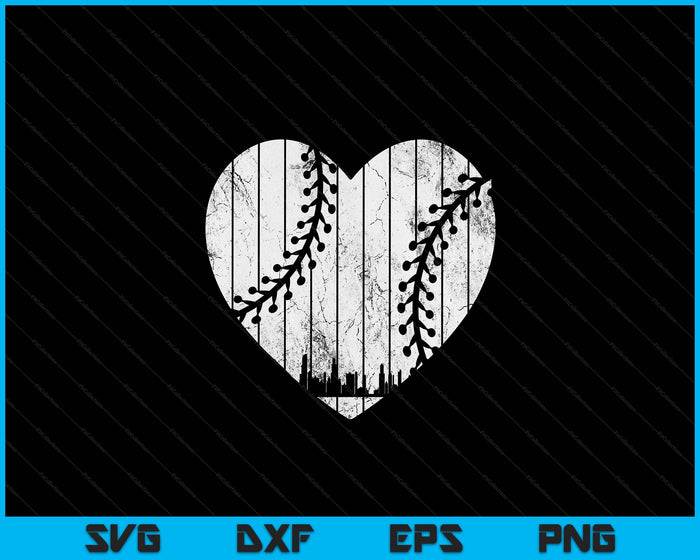 Vintage Chicago Baseball Heart With Skyline SVG PNG Digital Cutting File