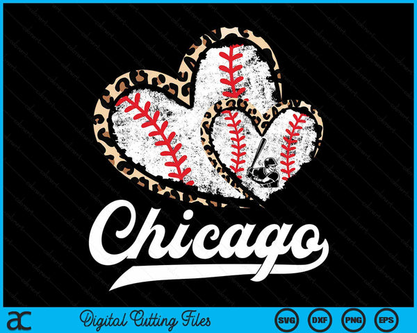 Vintage Chicago Baseball Leopard Heart Baseball Fans SVG PNG Digital Cutting Files