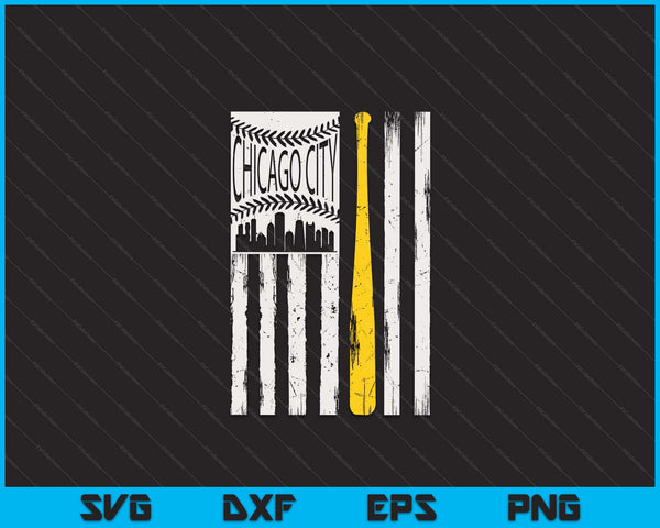 Vintage Chicago City honkbal vlag patriottische honkbal SVG PNG digitale snijden bestanden