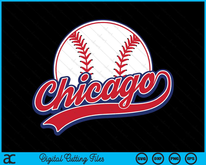 Vintage Chicago Cityscape Baseball SVG PNG Digital Cutting Files