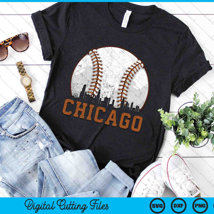 Vintage Chicago Cityscape Baseball SVG PNG Cutting Printable Files