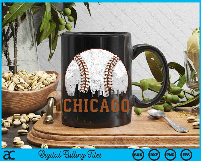 Vintage Chicago Cityscape Baseball SVG PNG Cutting Printable Files