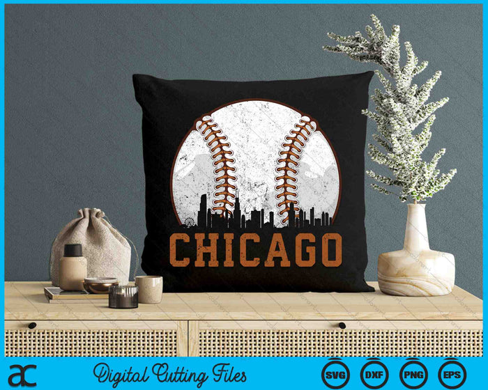 Vintage Chicago Cityscape Baseball SVG PNG Cutting Printable Files