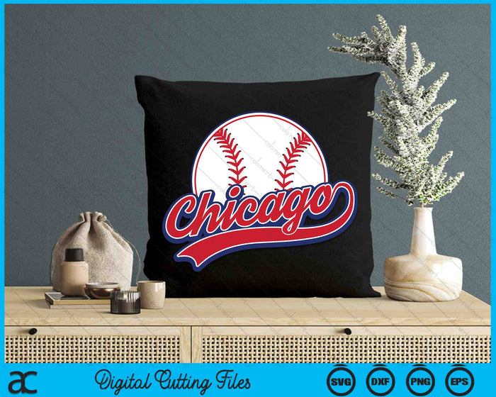 Vintage Chicago Cityscape Baseball SVG PNG Digital Cutting Files