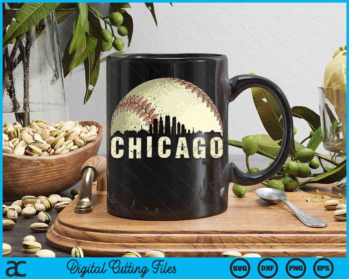 Vintage Chicago Cityscape Baseball Lover SVG PNG Digital Cutting Files