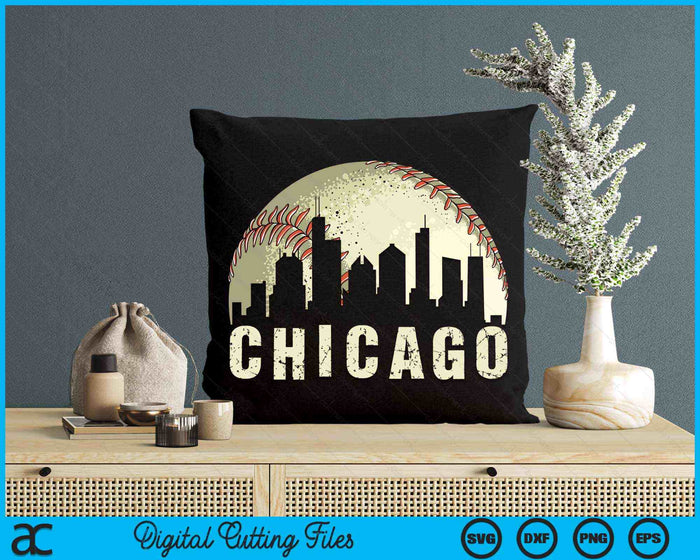 Vintage Chicago Cityscape Baseball Lover SVG PNG Cutting Printable Files