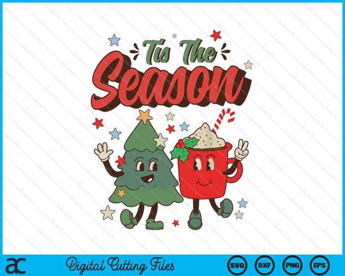 Vintage Christmas Tis The Season Christmas Tree Coffee Latte SVG PNG Digital Printable Files