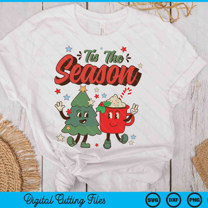 Vintage Christmas Tis The Season Christmas Tree Coffee Latte SVG PNG Digital Printable Files
