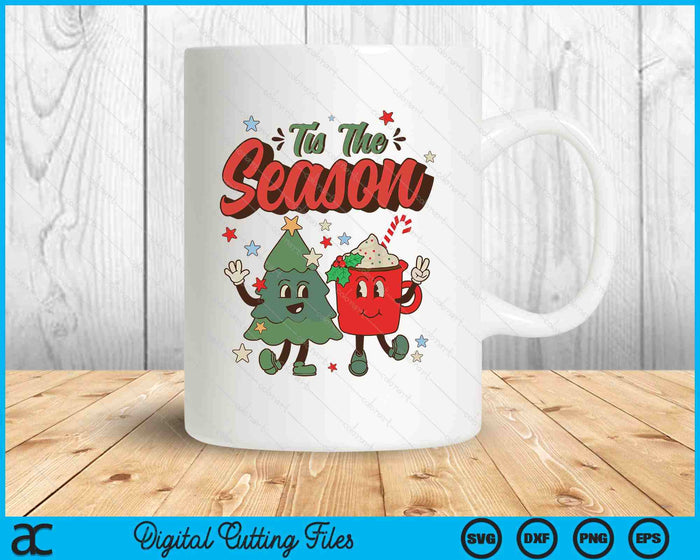 Vintage Christmas Tis The Season Christmas Tree Coffee Latte SVG PNG Digital Printable Files