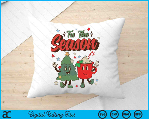 Vintage Christmas Tis The Season Christmas Tree Coffee Latte SVG PNG Digital Printable Files