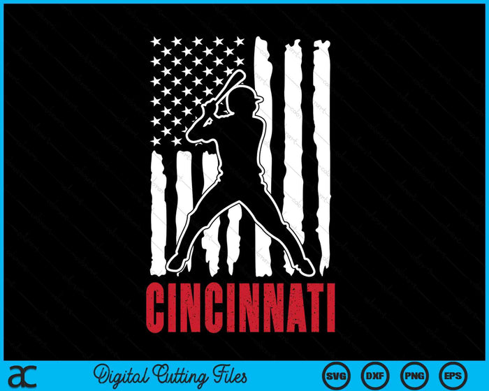 Vintage Cincinnati American Flag Distressed Baseball SVG PNG Digital Cutting Files