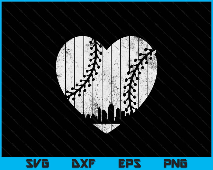 Vintage Cincinnati Baseball Heart With Skyline SVG PNG Digital Cutting Files