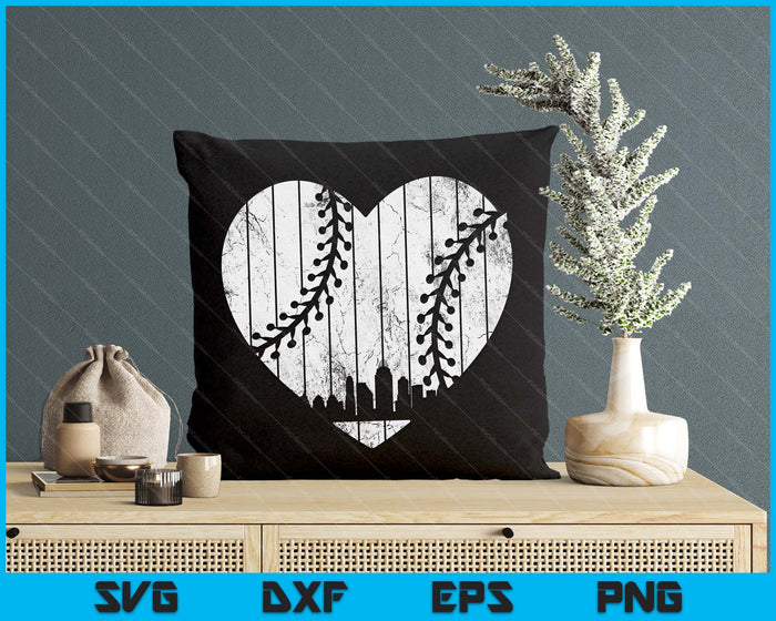 Vintage Cincinnati Baseball Heart With Skyline SVG PNG Digital Cutting Files