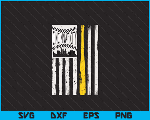 Vintage Cincinnati City honkbal vlag patriottische honkbal SVG PNG digitale snijden bestanden
