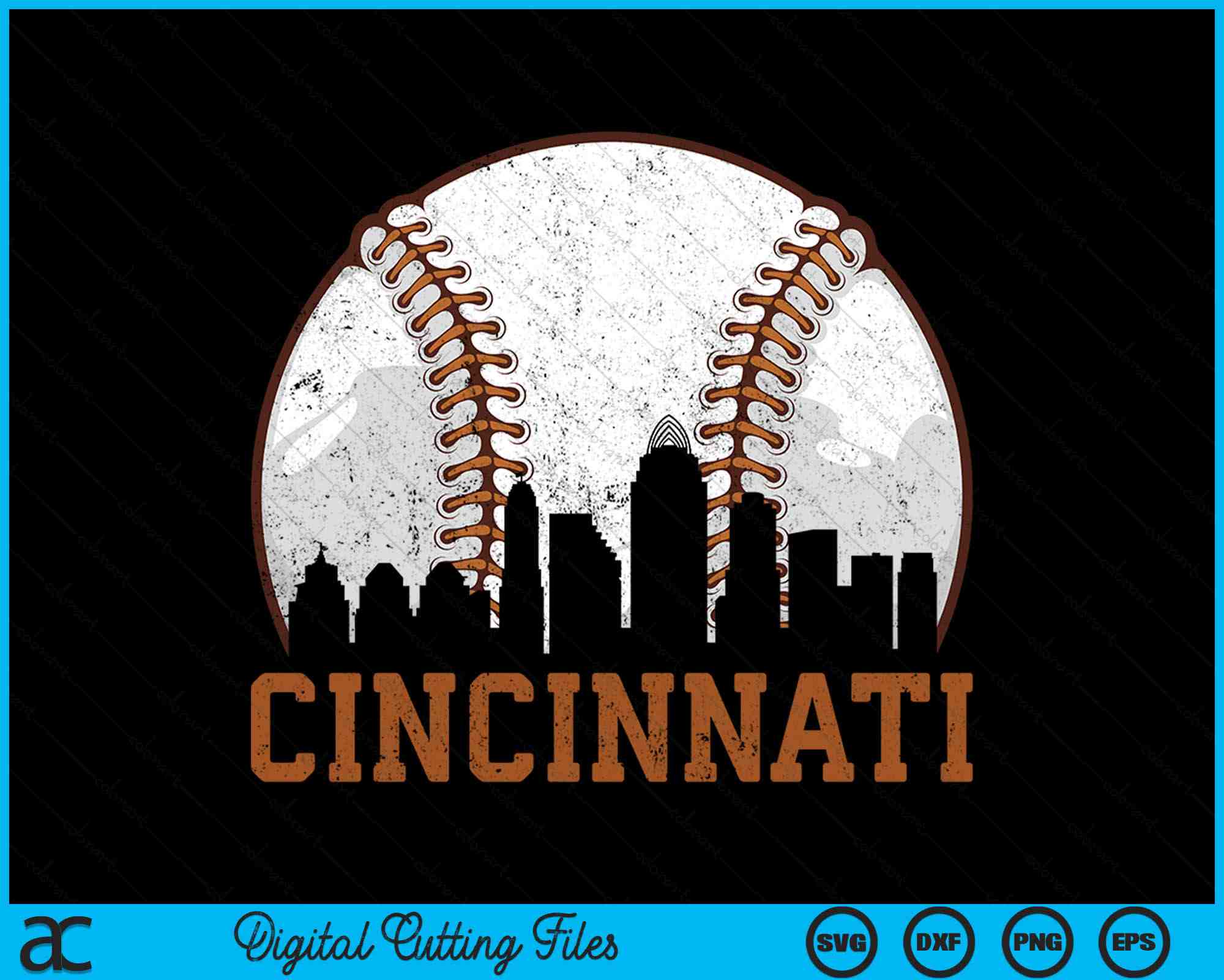 Cincinnati Baseball Lettering Vintage Cincinnati Cityscape Baseball SVG PNG Cutting Printable Files ...