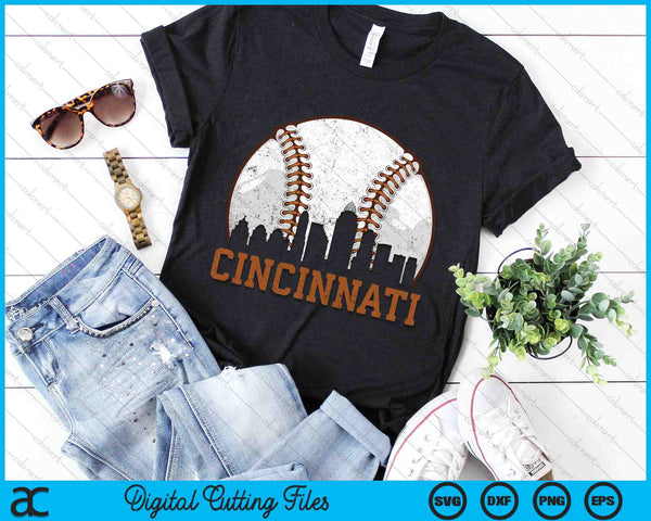 Vintage Cincinnati Cityscape Baseball SVG PNG Cutting Printable Files