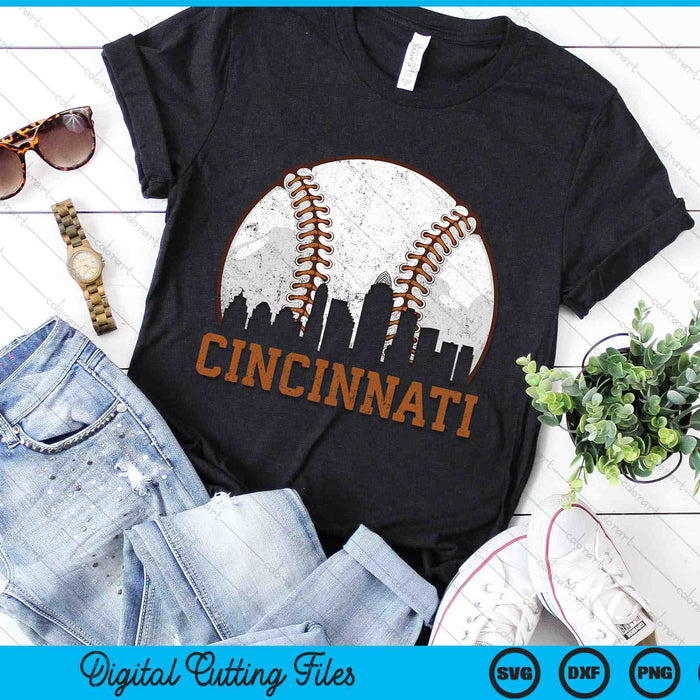 Vintage Cincinnati Cityscape Baseball SVG PNG Cutting Printable Files
