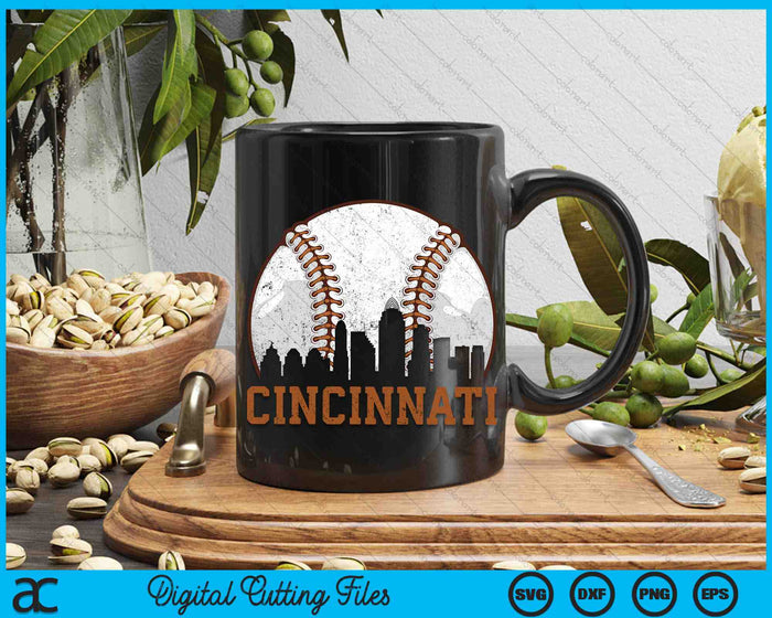 Vintage Cincinnati Cityscape Baseball SVG PNG Cutting Printable Files