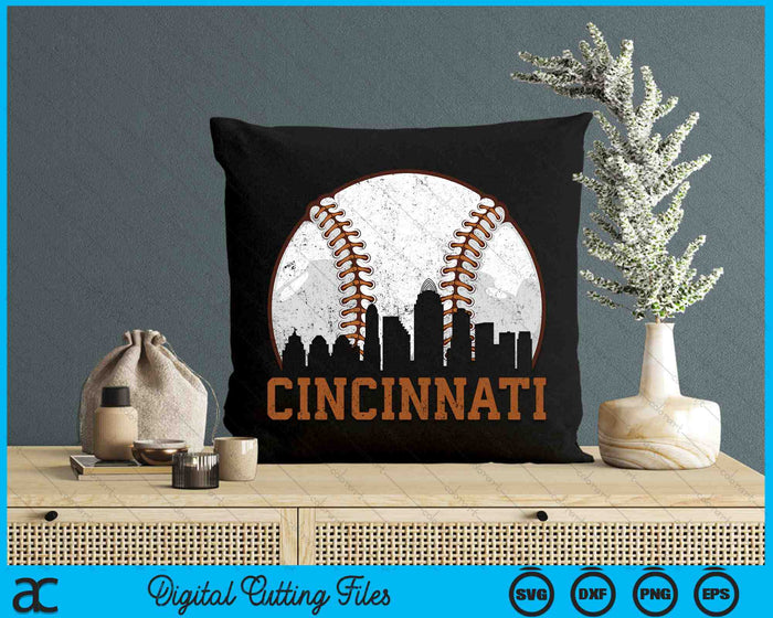 Vintage Cincinnati Cityscape Baseball SVG PNG Cutting Printable Files