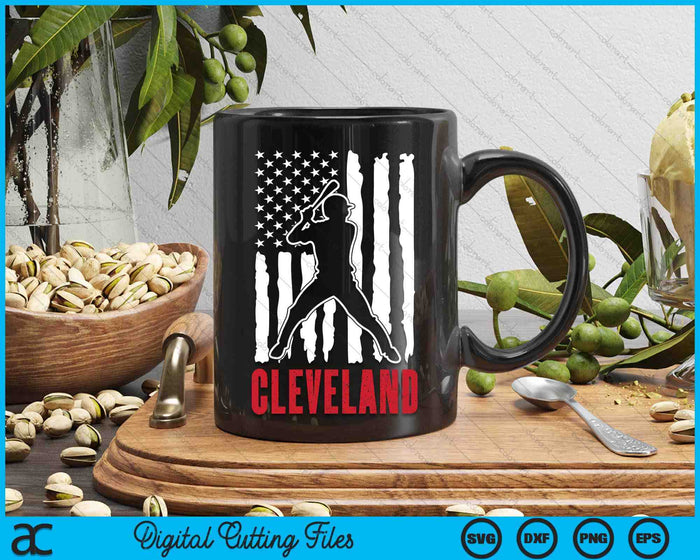 Vintage Cleveland American Flag Distressed Baseball SVG PNG Digital Cutting Files