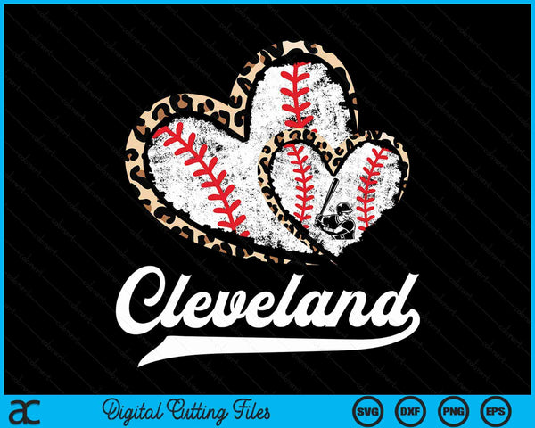 Vintage Cleveland Baseball Leopard Heart Baseball Fans SVG PNG Digital Cutting Files