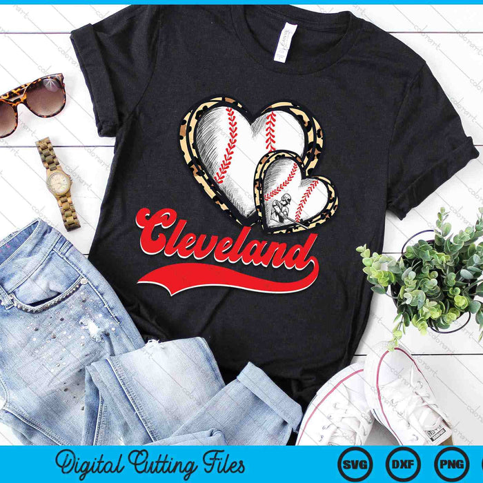 Vintage Cleveland Baseball Leopard Heart Baseball Fans SVG PNG Digital Printable Files