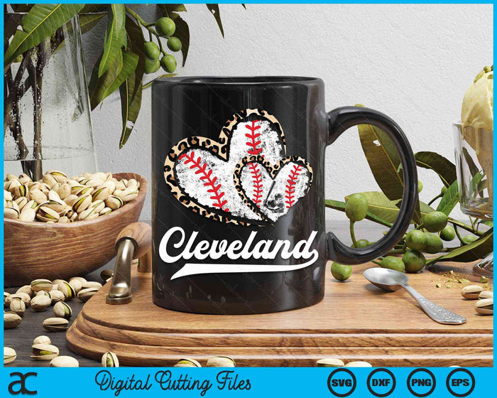 Vintage Cleveland Baseball Leopard Heart Baseball Fans SVG PNG Digital Cutting Files