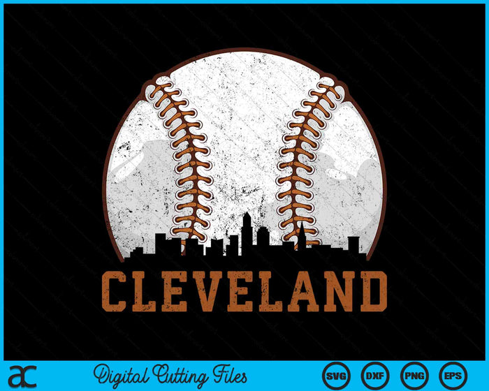 Vintage Cleveland Cityscape Baseball SVG PNG Digital Printable Files