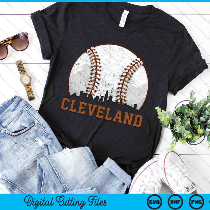 Vintage Cleveland Cityscape Baseball SVG PNG Digital Printable Files