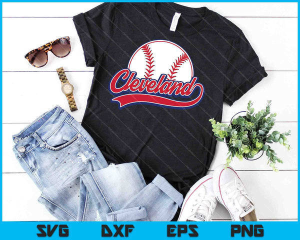 Vintage Cleveland Cityscape Baseball SVG PNG Cutting Printable Files - on a t-shirt
