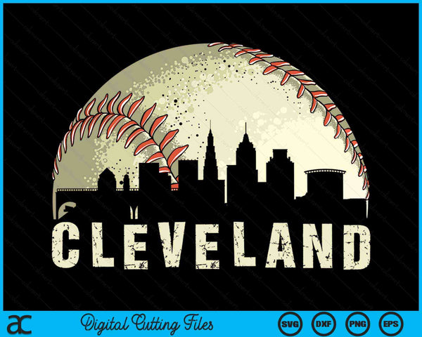 Vintage Cleveland Cityscape Baseball Lover SVG PNG Cutting Printable Files