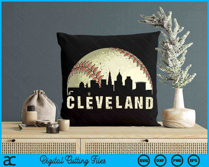 Vintage Cleveland Cityscape Baseball Lover SVG PNG Cutting Printable Files