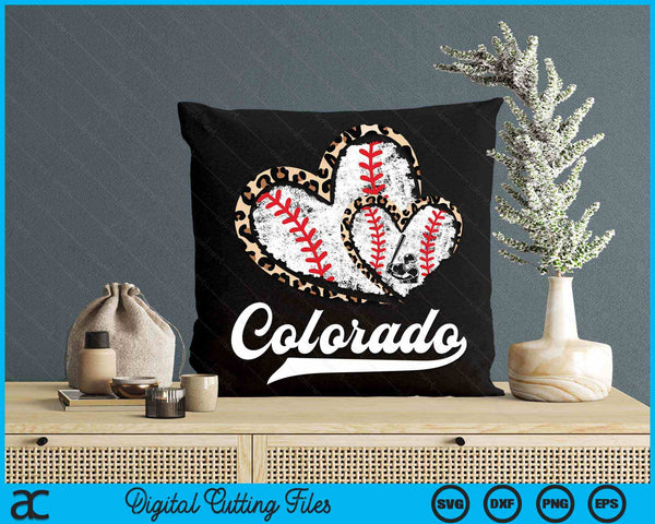 Vintage Colorado Baseball Leopard Heart Baseball Fans SVG PNG Digital Cutting Files