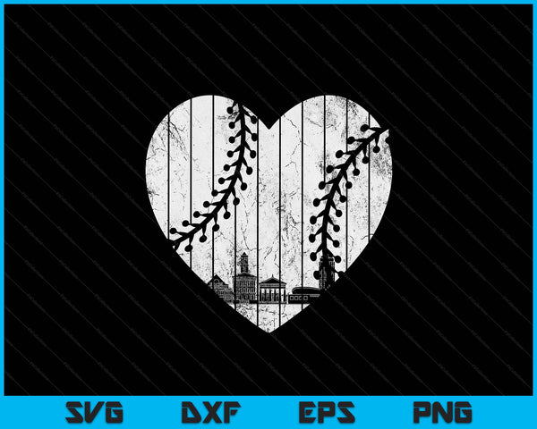 Vintage Cumberland Baseball Heart With Skyline SVG PNG Digital Cutting Files