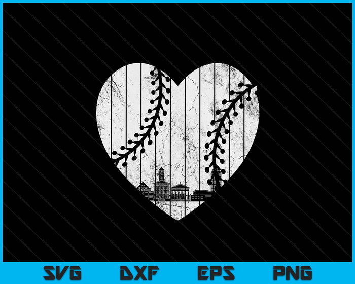 Vintage Cumberland Baseball Heart With Skyline SVG PNG Digital Cutting Files