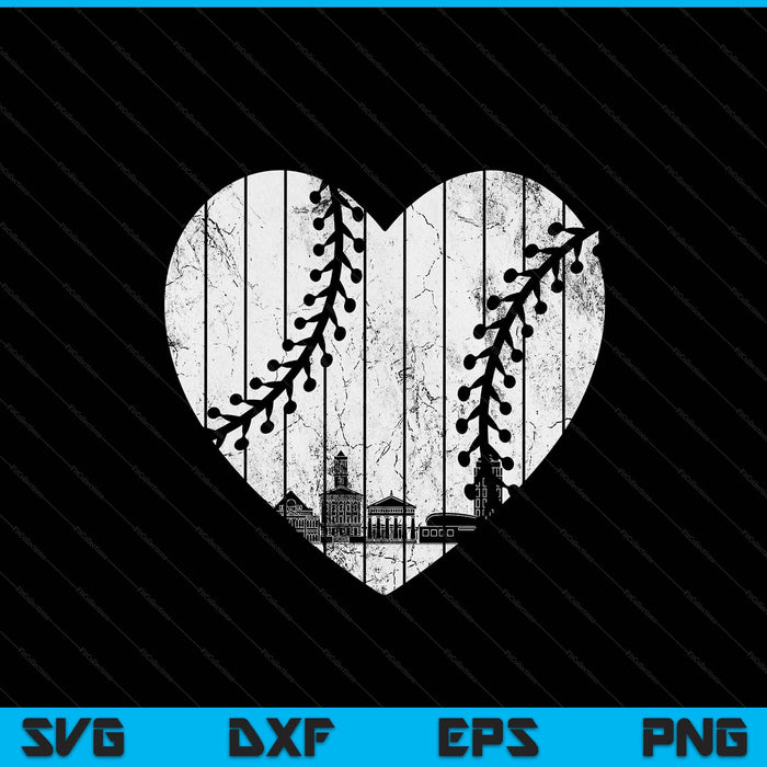 Vintage cumberland baseball heart with skyline SVG cut file