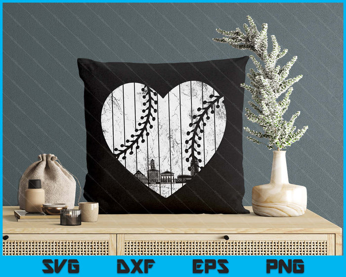 Vintage Cumberland Baseball Heart With Skyline SVG PNG Digital Cutting Files