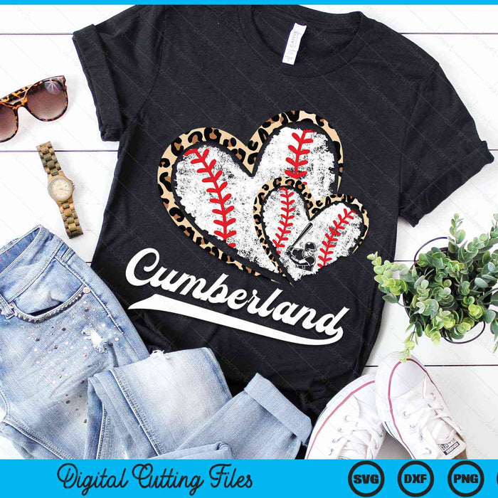 Vintage Cumberland Baseball Leopard Heart Baseball Fans SVG PNG Digital Cutting Files