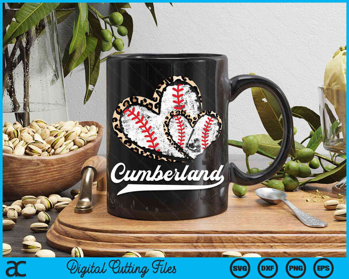 Vintage Cumberland Baseball Leopard Heart Baseball Fans SVG PNG Digital Cutting Files